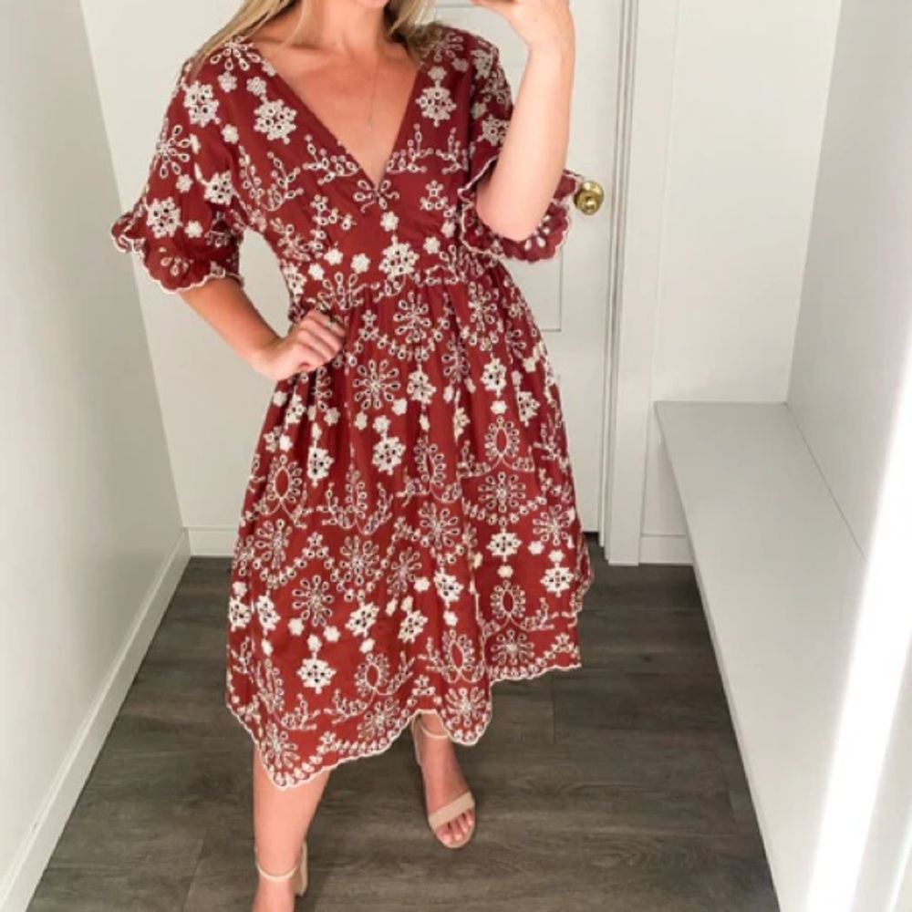REVOLVE | BB DAKOTA | STEVE MADDEN | Wild Spirit Dress in Spiced Apple | Eyelets